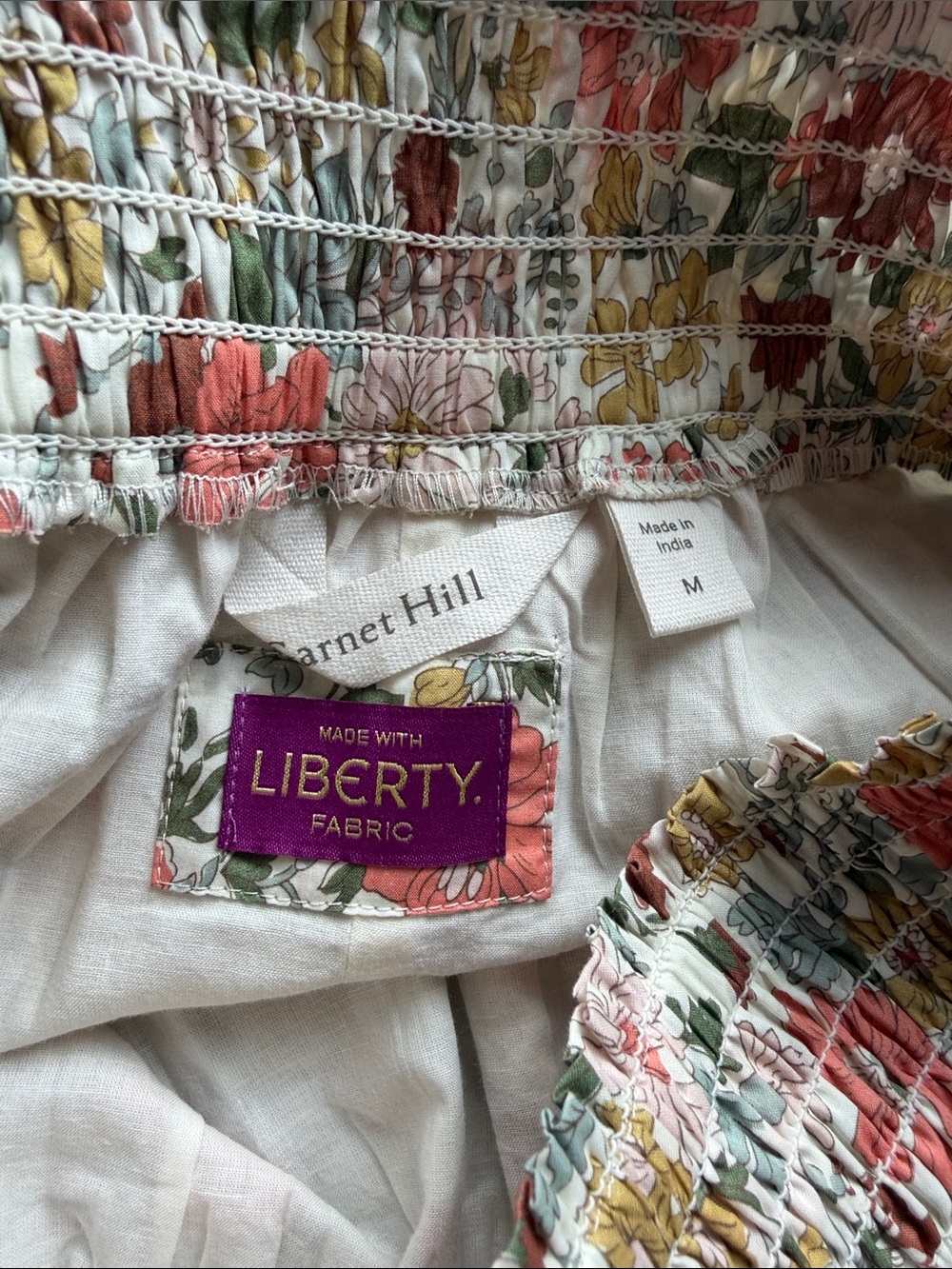 Garnet Hill Edith Organic Cotton Skirt Made with Liberty Fabric Cream Floral M - Picture 7 of 7